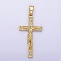 14K Gold plated Clear Micro Paved CZ Crucifix Latin Cross Pendant | N1281 - DLUXCA