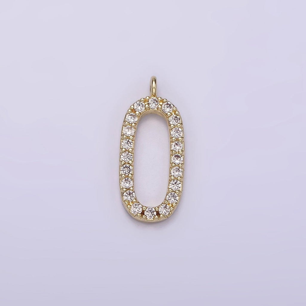14K Gold plated Clear Micro Paved CZ Open Oval Oblong Letter O Charm | AG187 - DLUXCA