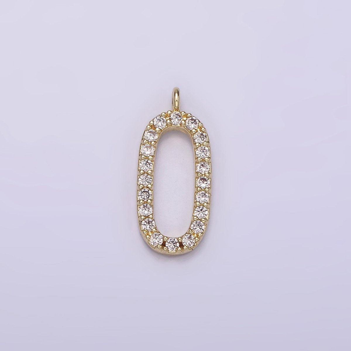 14K Gold plated Clear Micro Paved CZ Open Oval Oblong Letter O Charm | AG187 - DLUXCA