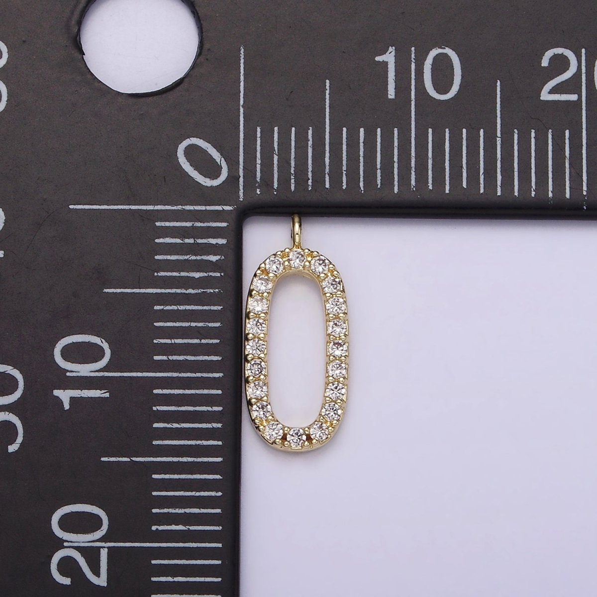 14K Gold plated Clear Micro Paved CZ Open Oval Oblong Letter O Charm | AG187 - DLUXCA