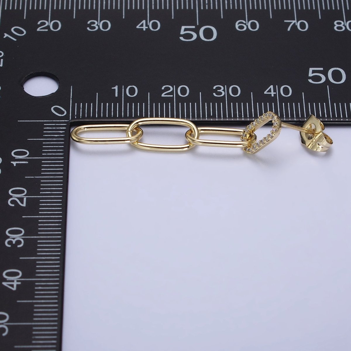 14K Gold plated Clear Micro Paved CZ Paper Clip Drop Dangle Stud Earrings | AB329 - DLUXCA