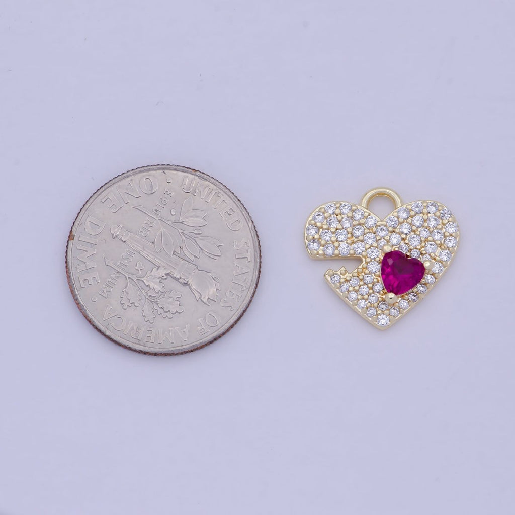 14K Gold plated Clear Micro Paved Fuchsia CZ Heart Valentine Charm E-778 - DLUXCA
