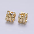 14K Gold plated Clear Micro Paved Lined Multiple Band Bamboo Wide 14mm Huggie Earrings | AE549 - DLUXCA