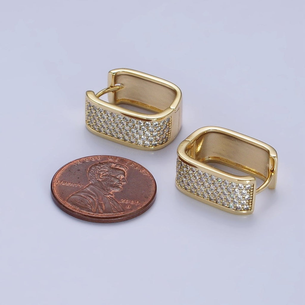 14K Gold plated Clear Micro Paved Wide U-Shaped Oblong Hoop Earrings | AB333 - DLUXCA