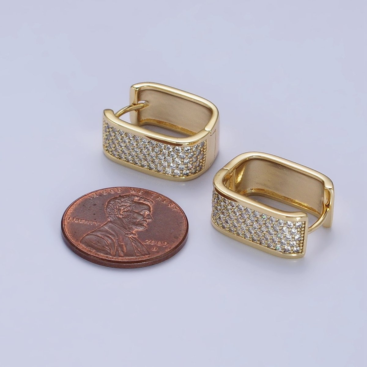 14K Gold plated Clear Micro Paved Wide U-Shaped Oblong Hoop Earrings | AB333 - DLUXCA