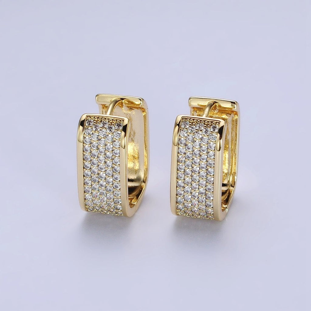 14K Gold plated Clear Micro Paved Wide U-Shaped Oblong Hoop Earrings | AB333 - DLUXCA