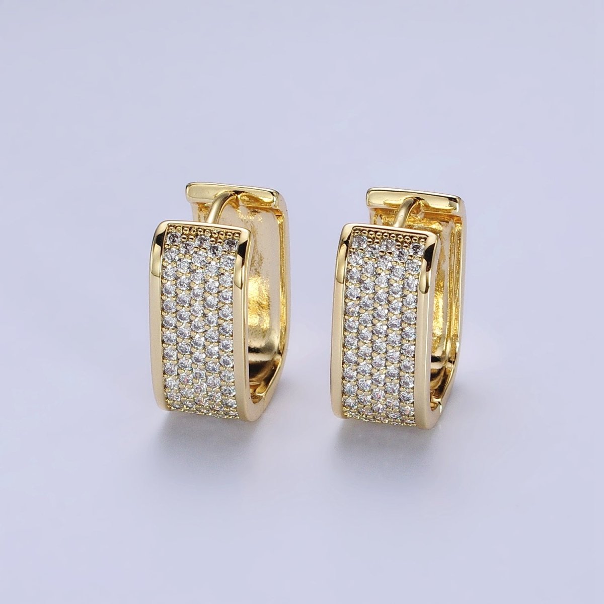 14K Gold plated Clear Micro Paved Wide U-Shaped Oblong Hoop Earrings | AB333 - DLUXCA