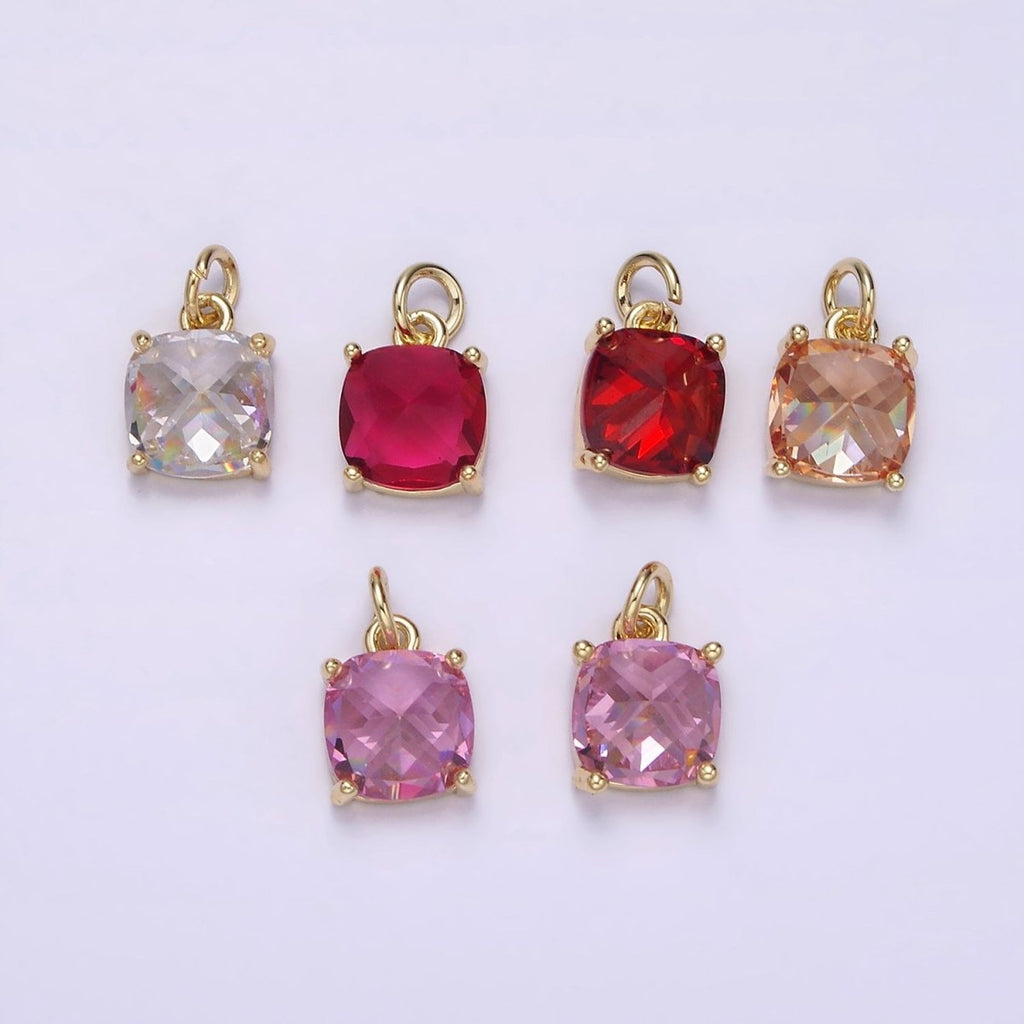 14K Gold plated Clear, Orange, Pink, Fuchsia, Red Rounded Square CZ Add-On Charm | AG319 - AG323 - DLUXCA