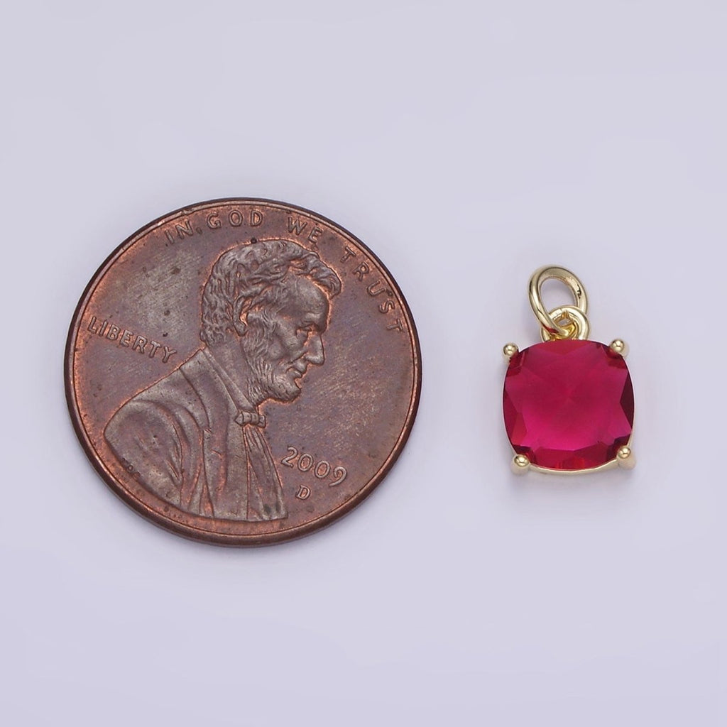 14K Gold plated Clear, Orange, Pink, Fuchsia, Red Rounded Square CZ Add-On Charm | AG319 - AG323 - DLUXCA