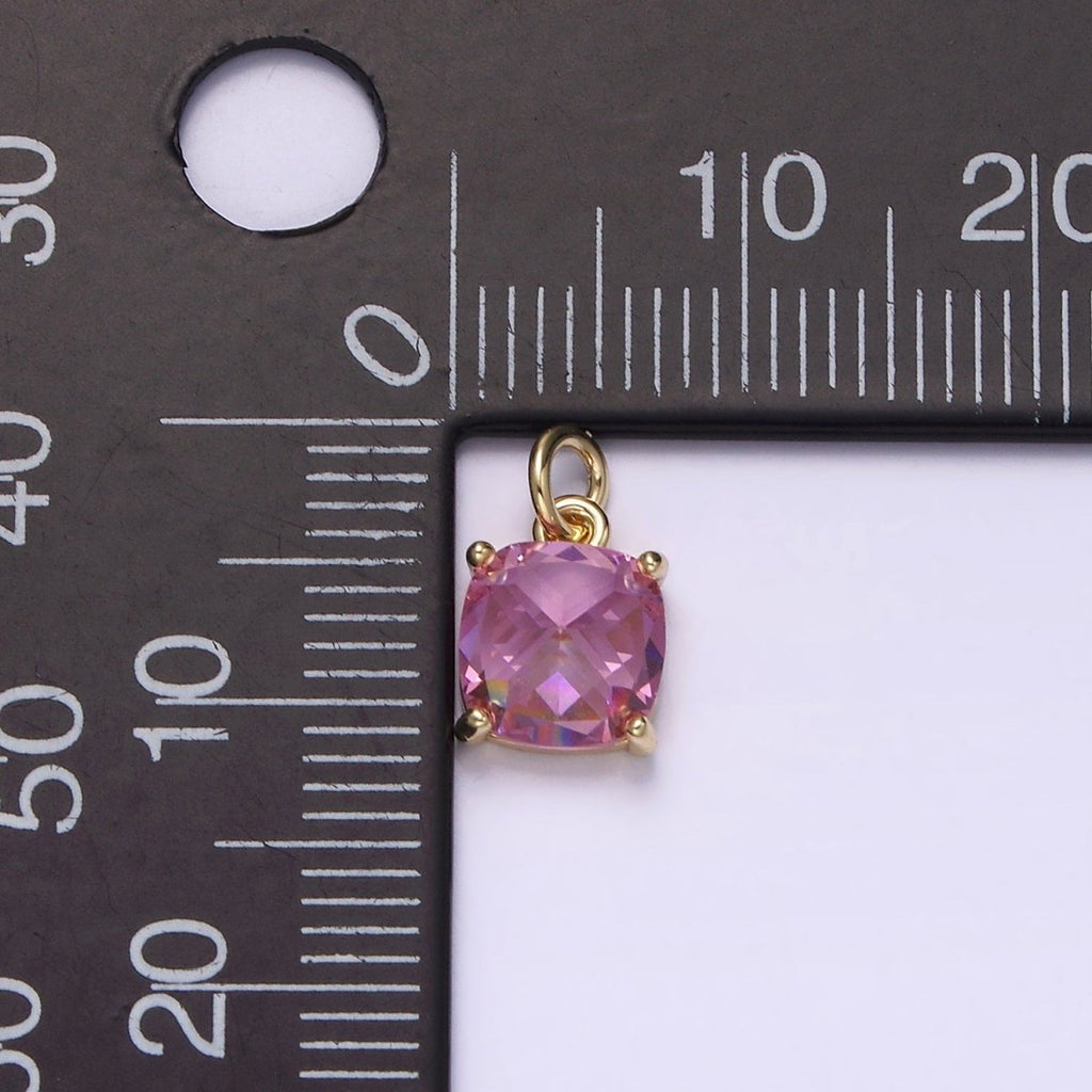 14K Gold plated Clear, Orange, Pink, Fuchsia, Red Rounded Square CZ Add-On Charm | AG319 - AG323 - DLUXCA