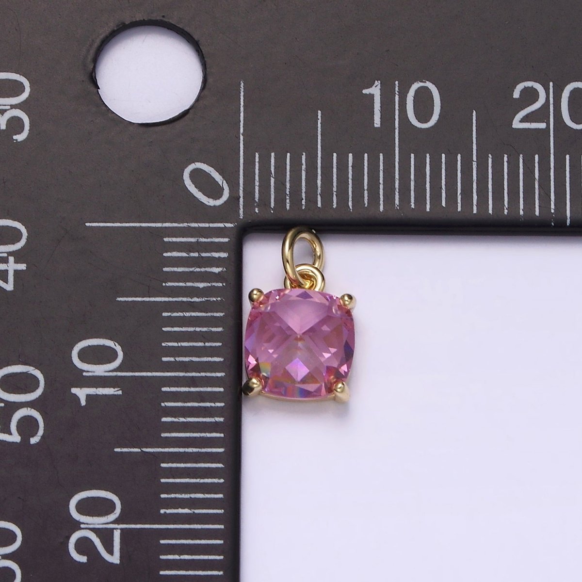 14K Gold plated Clear, Orange, Pink, Fuchsia, Red Rounded Square CZ Add-On Charm | AG319 - AG323 - DLUXCA