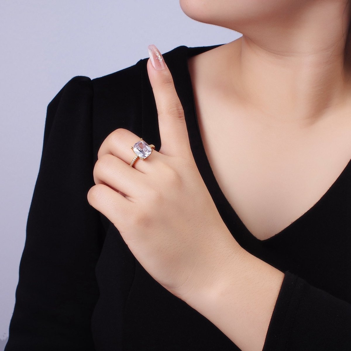 14K Gold plated Clear Oval CZ Micro Paved Solitaire Ring | O1327 - DLUXCA