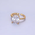 14K Gold plated Clear Oval CZ Micro Paved Solitaire Ring | O1327 - DLUXCA