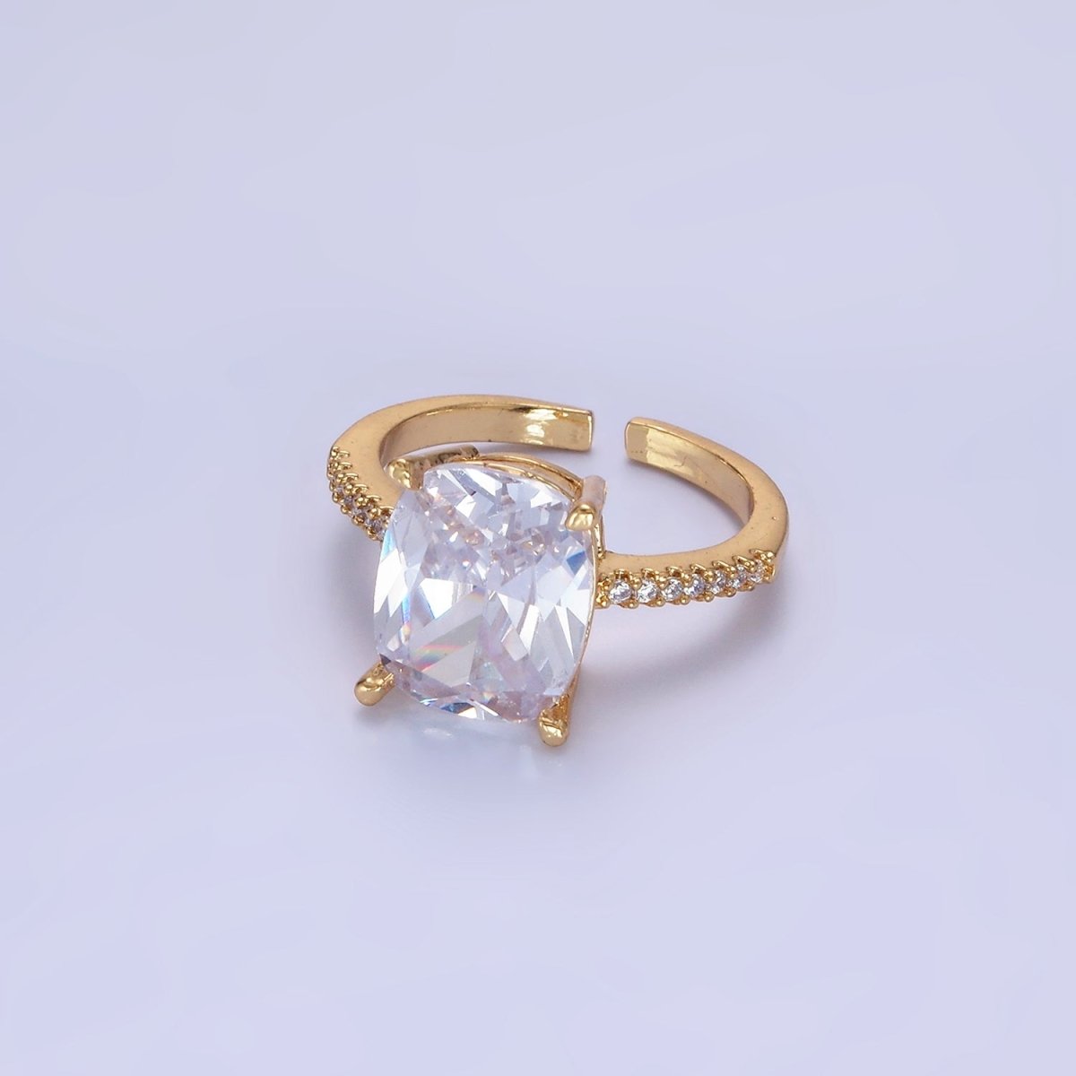 14K Gold plated Clear Oval CZ Micro Paved Solitaire Ring | O1327 - DLUXCA
