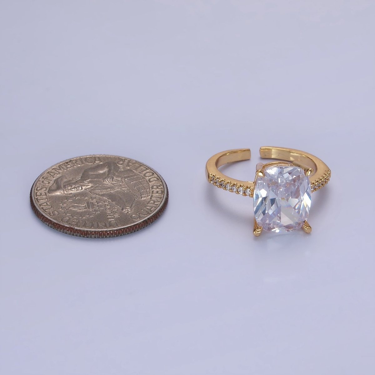 14K Gold plated Clear Oval CZ Micro Paved Solitaire Ring | O1327 - DLUXCA