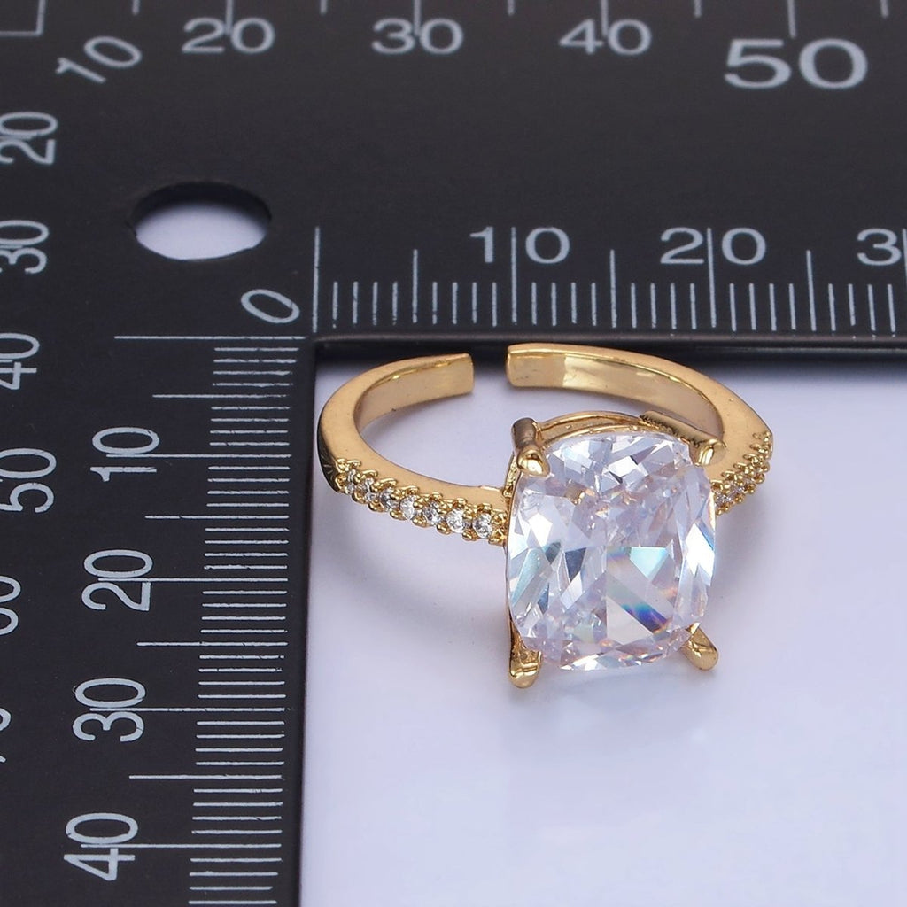 14K Gold plated Clear Oval CZ Micro Paved Solitaire Ring | O1327 - DLUXCA
