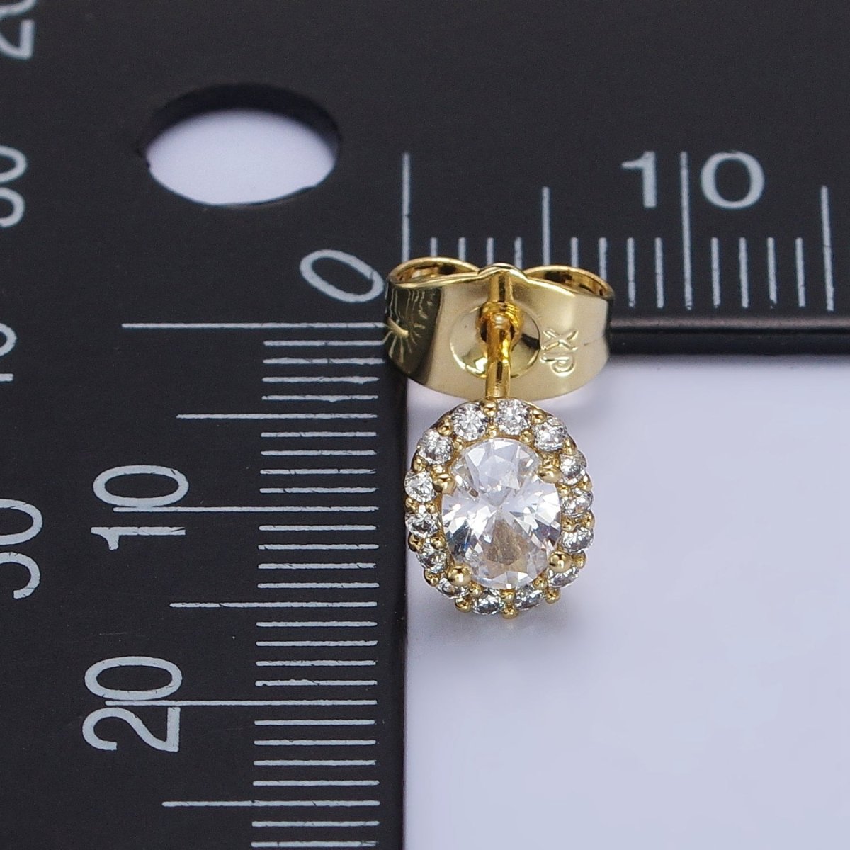 14K Gold plated Clear Oval CZ Micro Paved Stud Earrings | AB312 - DLUXCA