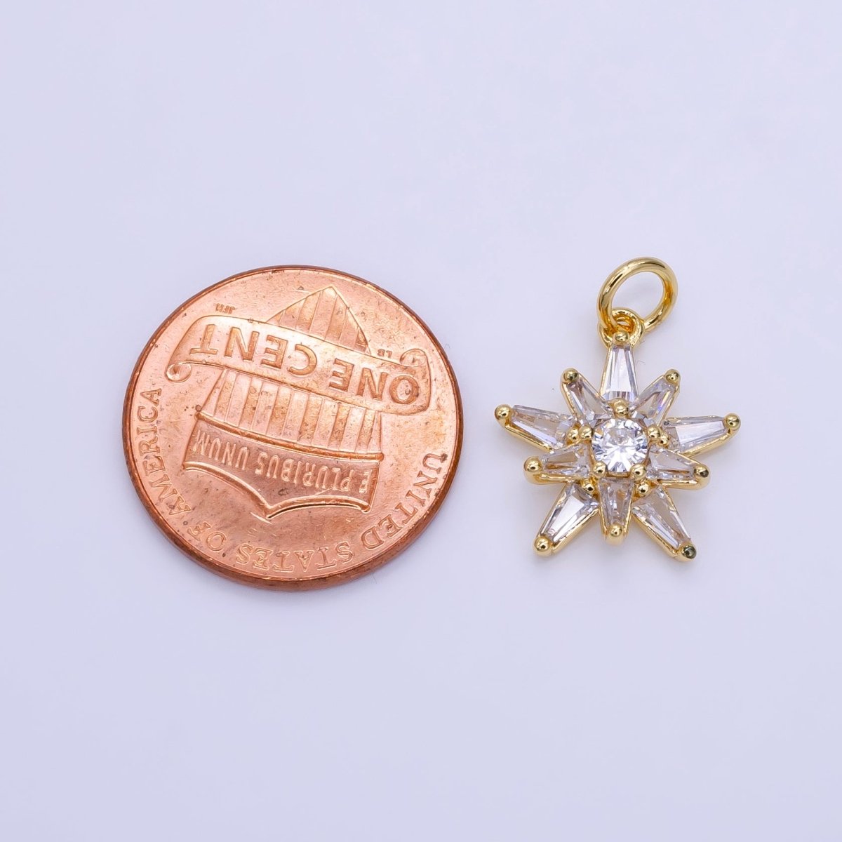 14K Gold plated Clear, Pink Baguette Flower Petal Charm | D177 - DLUXCA
