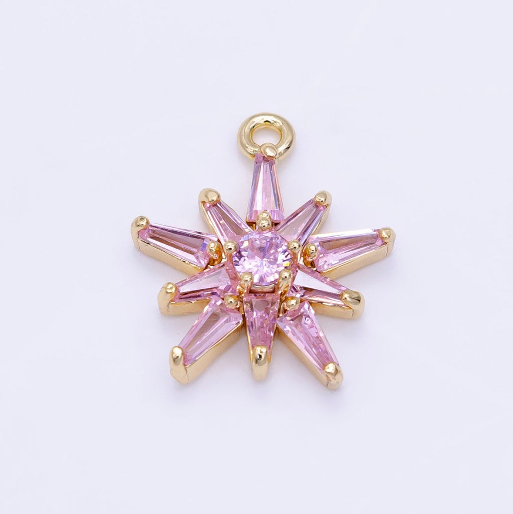 14K Gold plated Clear, Pink Baguette Flower Petal Charm | D177 - DLUXCA