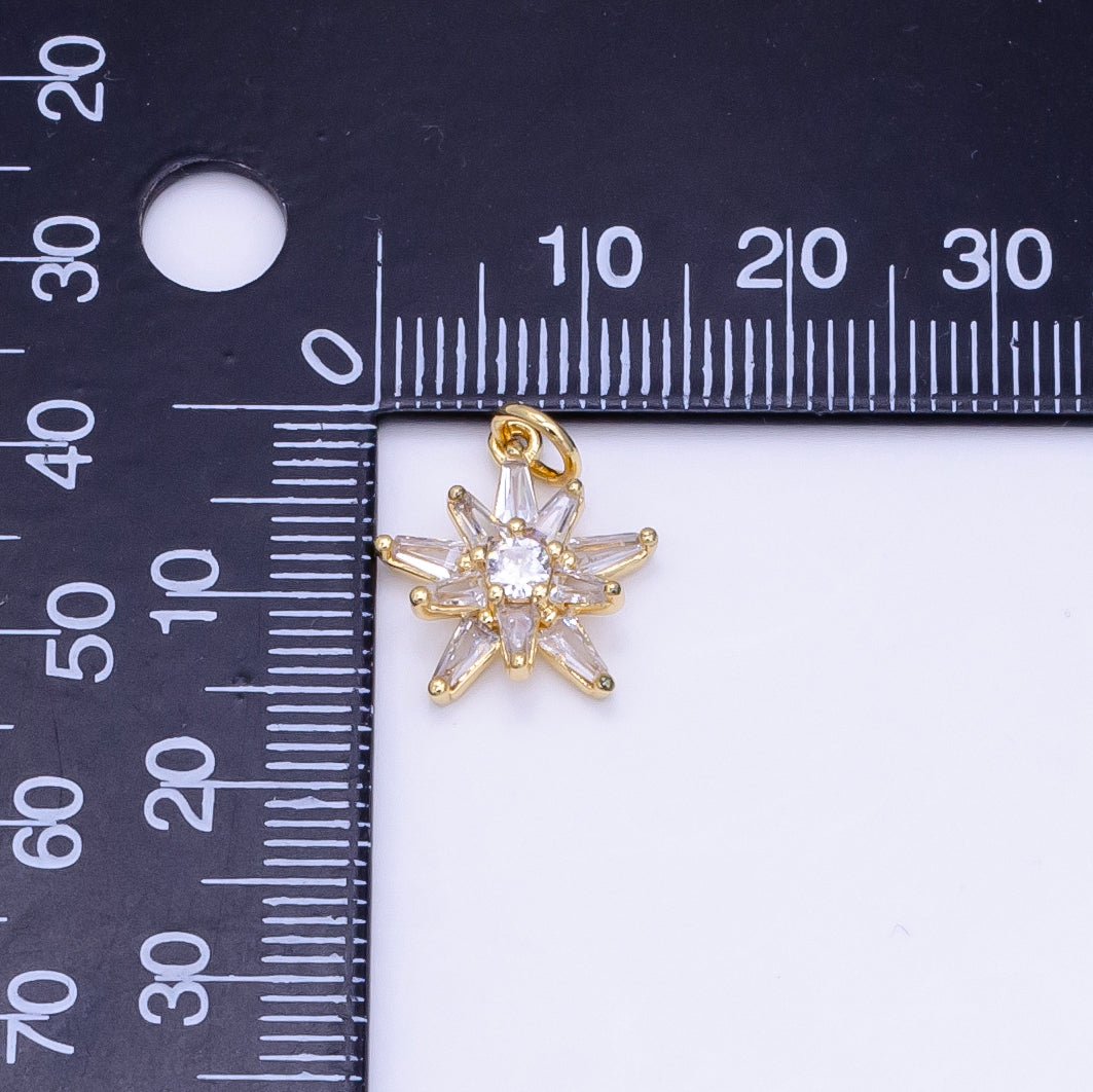 14K Gold plated Clear, Pink Baguette Flower Petal Charm | D177 - DLUXCA
