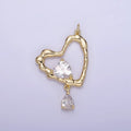 14K Gold plated Clear, Pink CZ Open Heart Teardrop Drop Charm | AG712