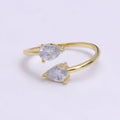 14K Gold plated Clear, Pink Double Teardrop CZ Open Claw Ring | O1902 O1903
