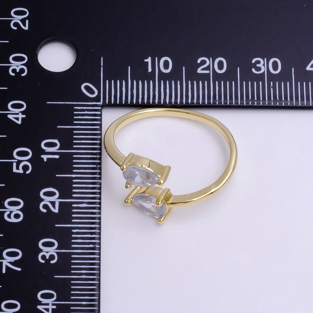 14K Gold plated Clear, Pink Double Teardrop CZ Open Claw Ring | O1902 O1903