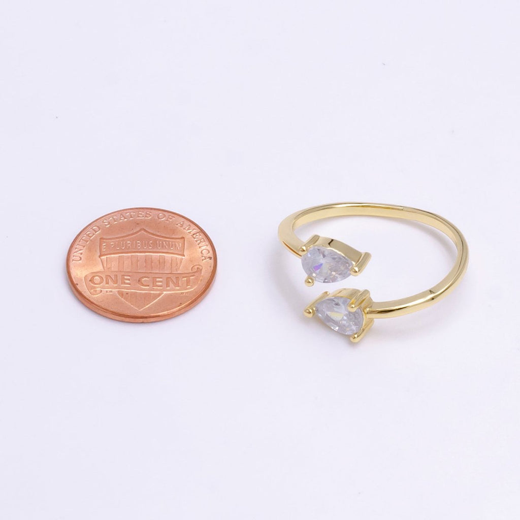 14K Gold plated Clear, Pink Double Teardrop CZ Open Claw Ring | O1902 O1903