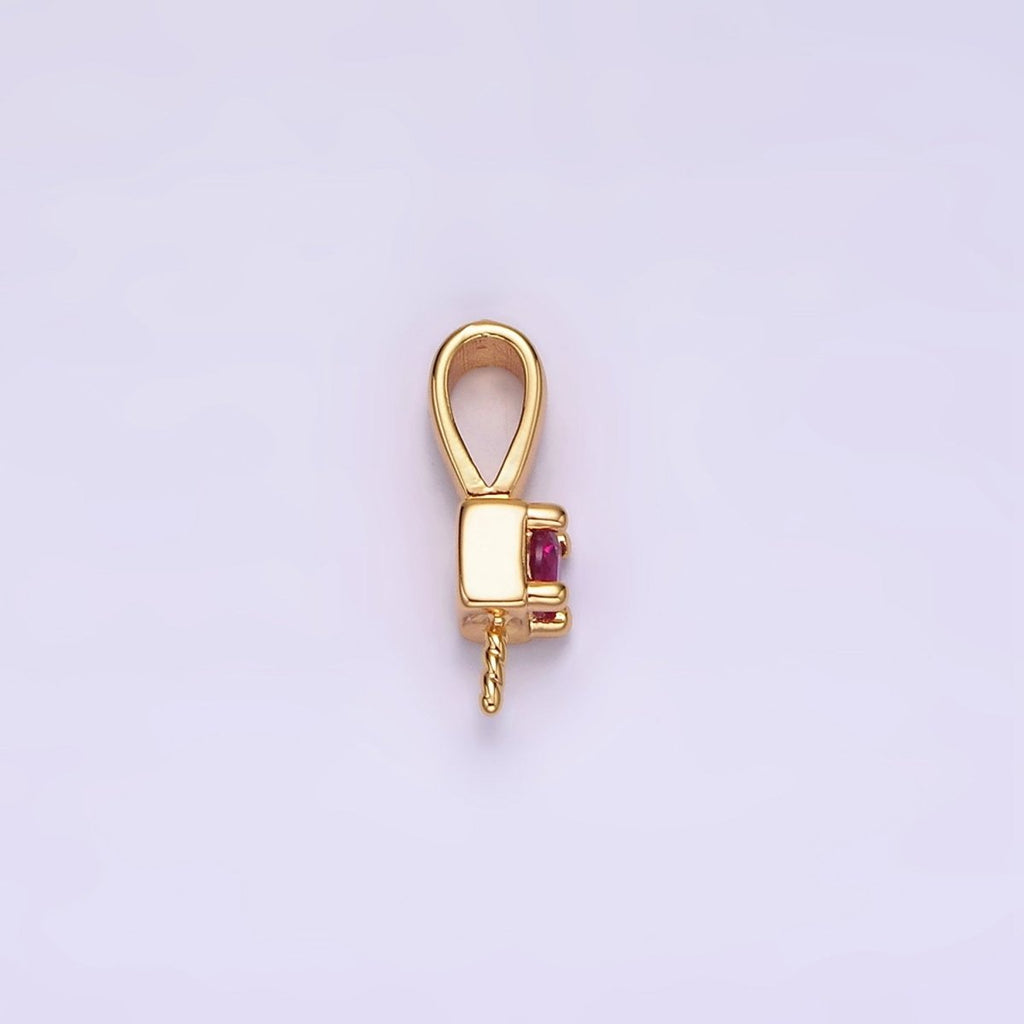 14K Gold plated Clear, Pink, Green, Fuchsia CZ Drill Pendant Bail Jewelry Making Findings Supply | Z-511 - Z-514 - DLUXCA