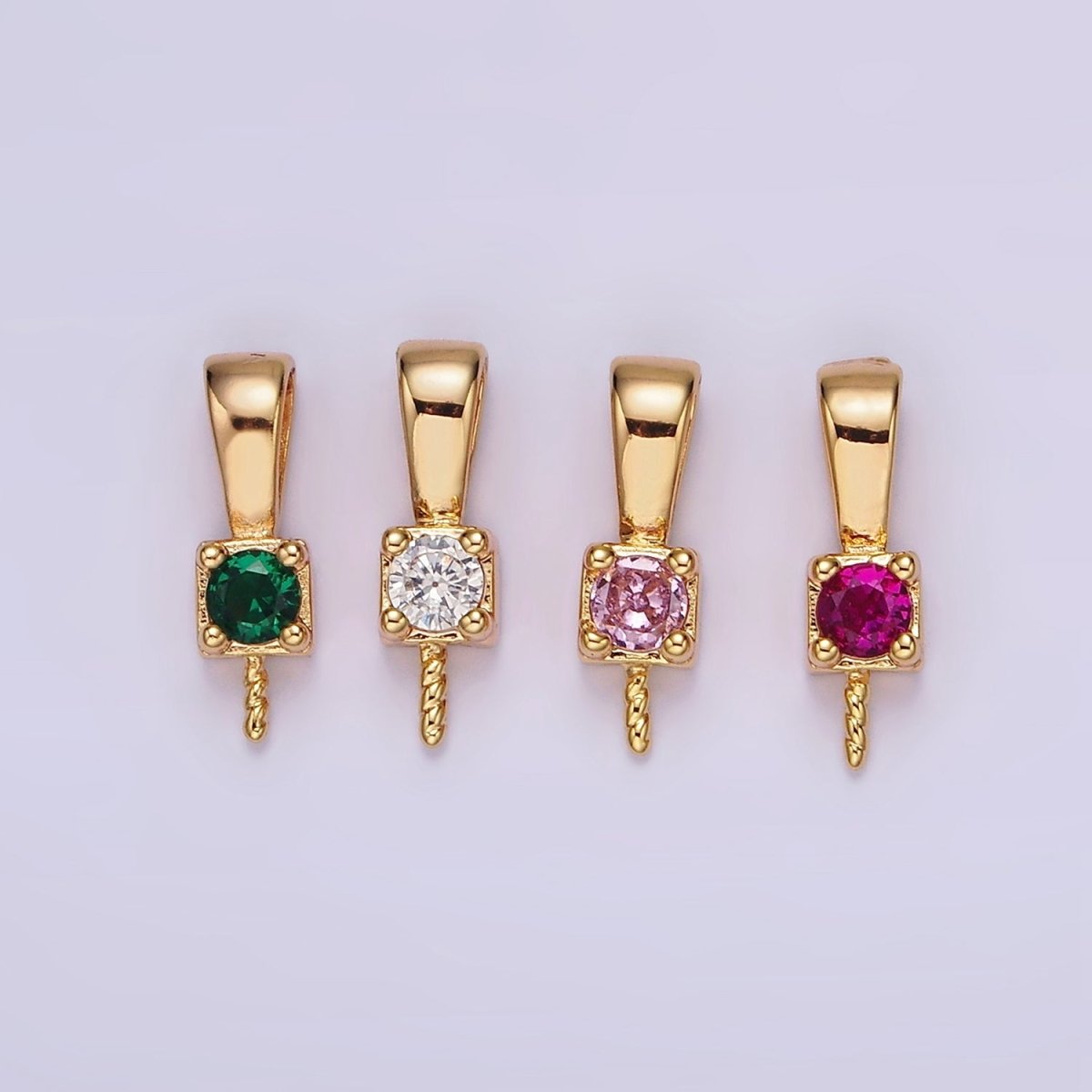 14K Gold plated Clear, Pink, Green, Fuchsia CZ Drill Pendant Bail Jewelry Making Findings Supply | Z-511 - Z-514 - DLUXCA