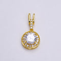 14K Gold plated Clear, Pink, Green Round CZ Micro Paved Bail Pendant | N1465 - N1467