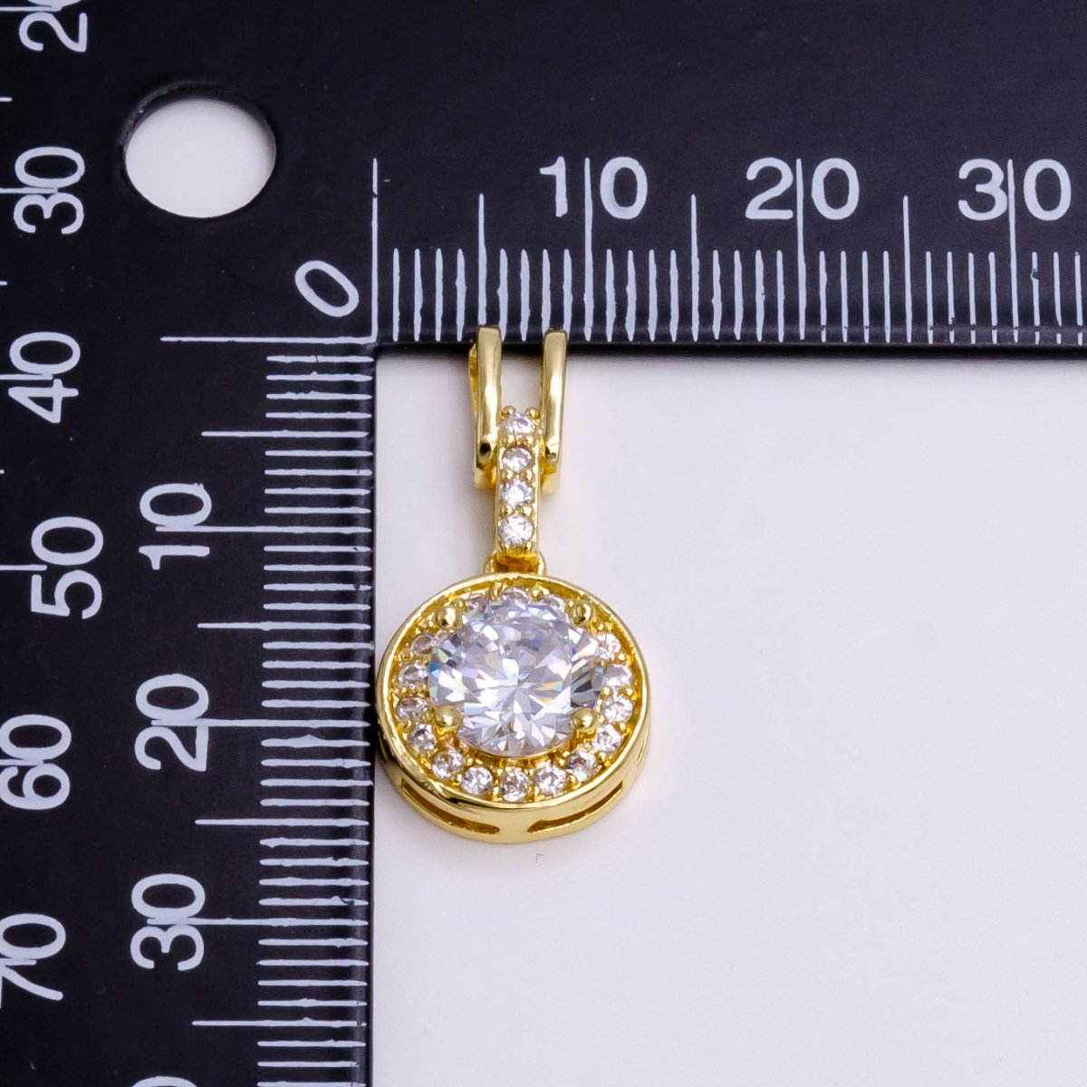 14K Gold plated Clear, Pink, Green Round CZ Micro Paved Bail Pendant | N1465 - N1467