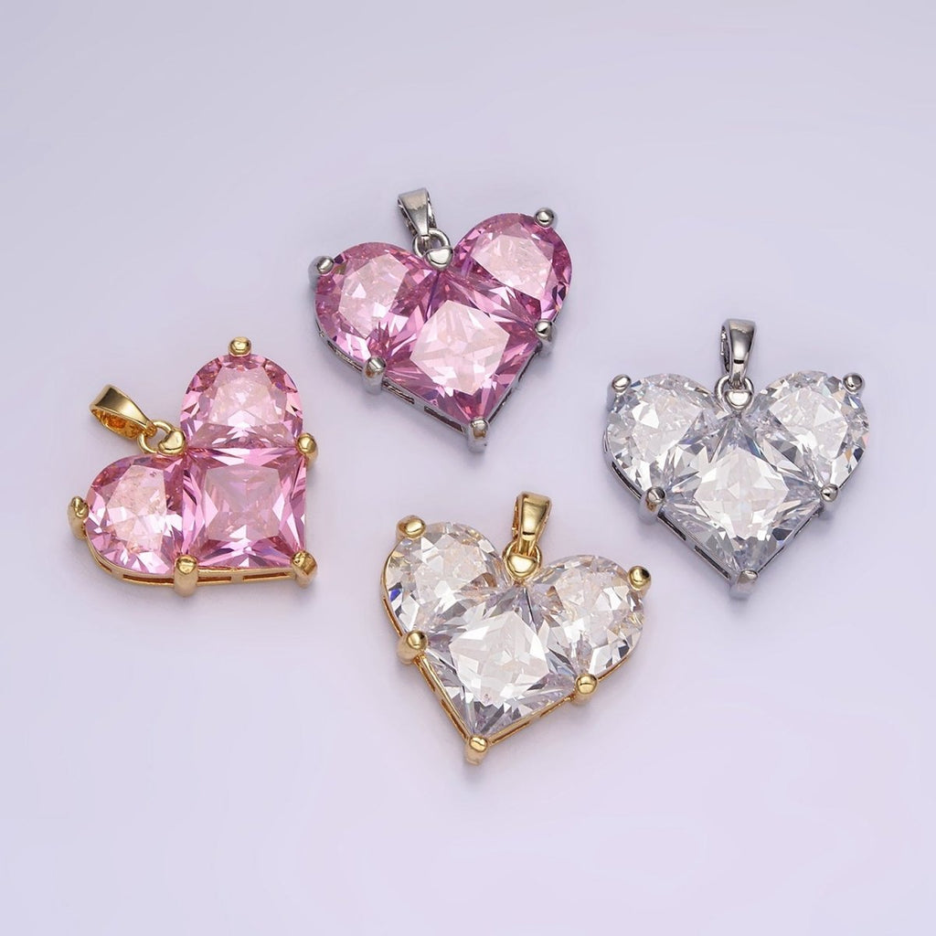 14K Gold plated Clear, Pink Pixelated Pendant in Gold & Silver | N1809 - N1812 - DLUXCA