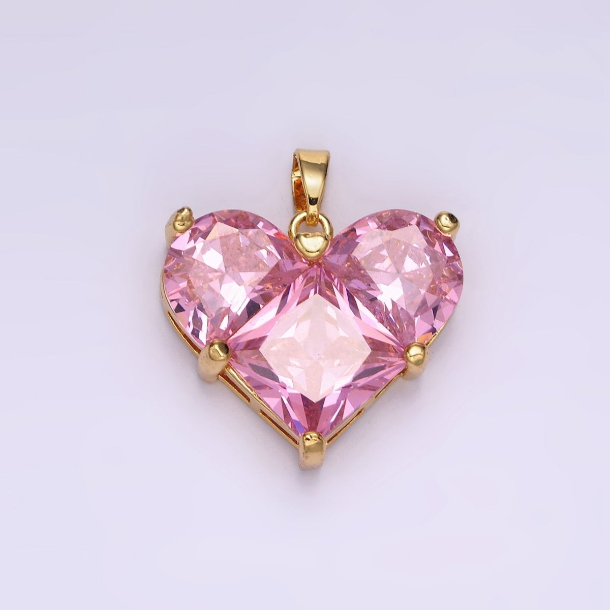 14K Gold plated Clear, Pink Pixelated Pendant in Gold & Silver | N1809 - N1812 - DLUXCA