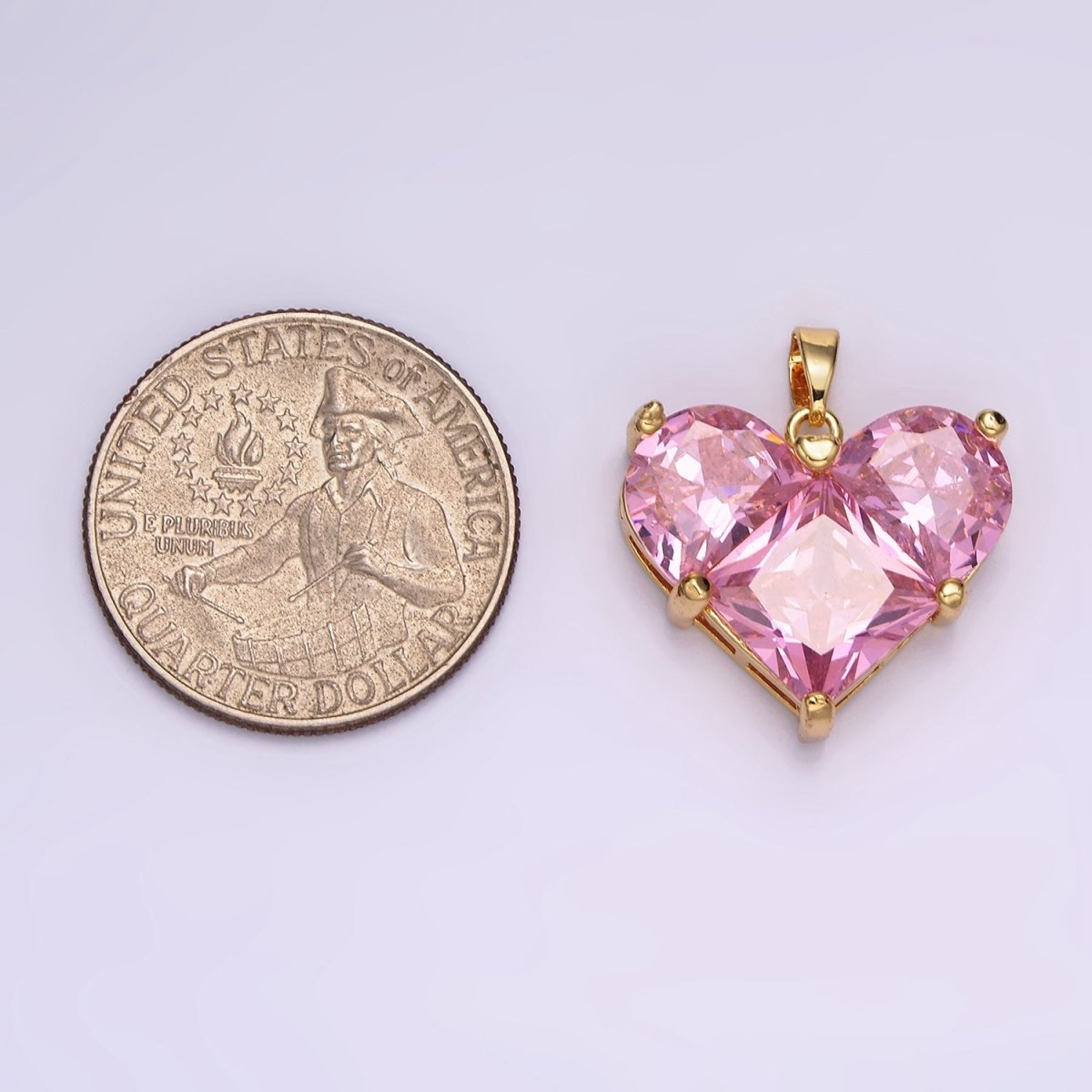 14K Gold plated Clear, Pink Pixelated Pendant in Gold & Silver | N1809 - N1812 - DLUXCA