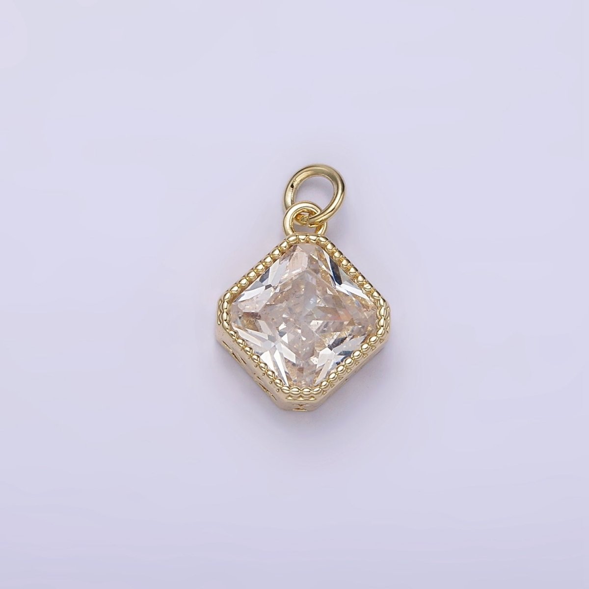 14K Gold plated Clear, Pink, Red CZ Rhombus Filigree Charm | AG316 - AG318