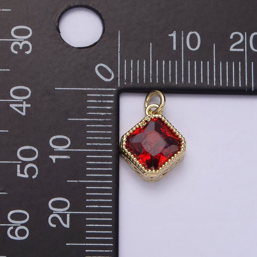 14K Gold plated Clear, Pink, Red CZ Rhombus Filigree Charm | AG316 - AG318