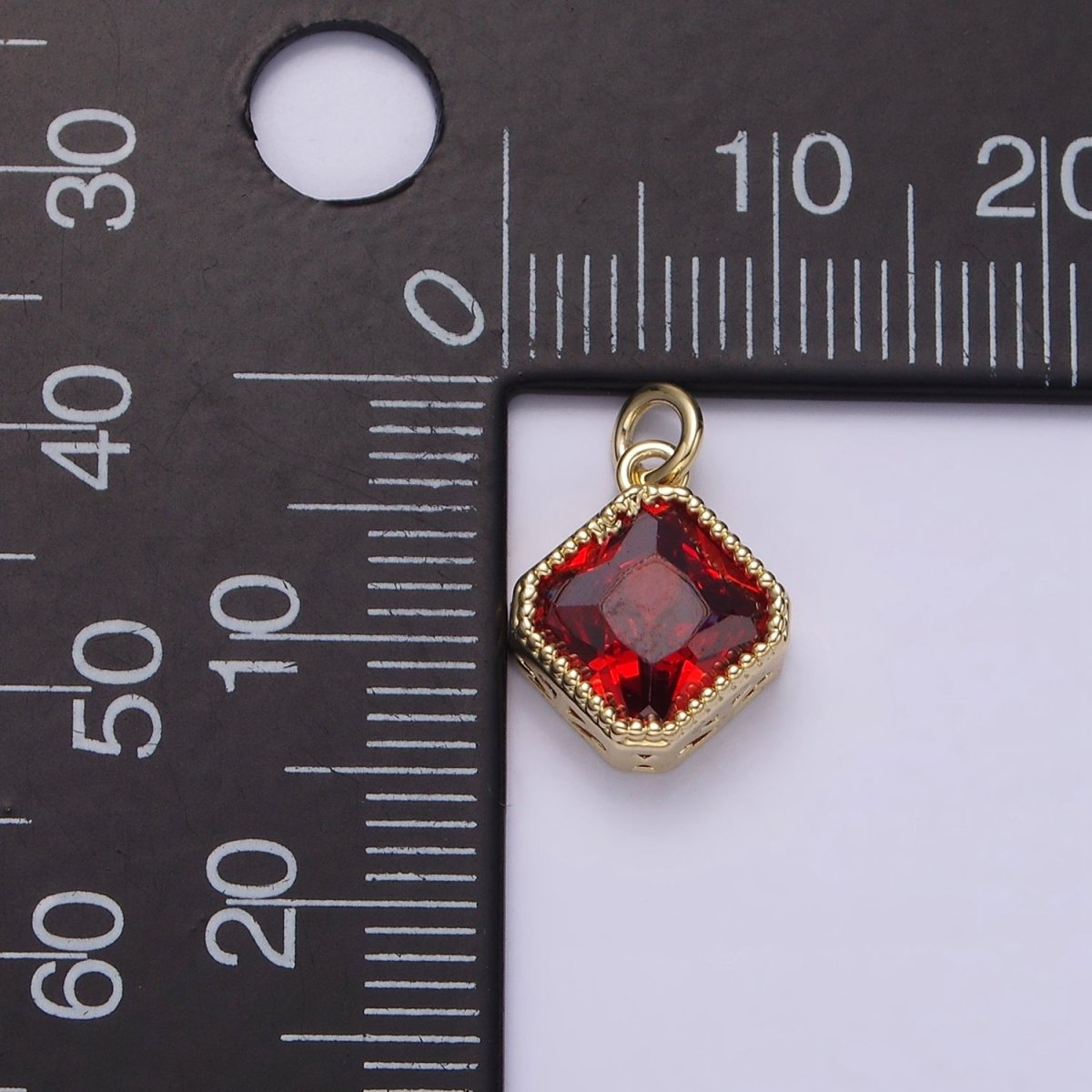 14K Gold plated Clear, Pink, Red CZ Rhombus Filigree Charm | AG316 - AG318