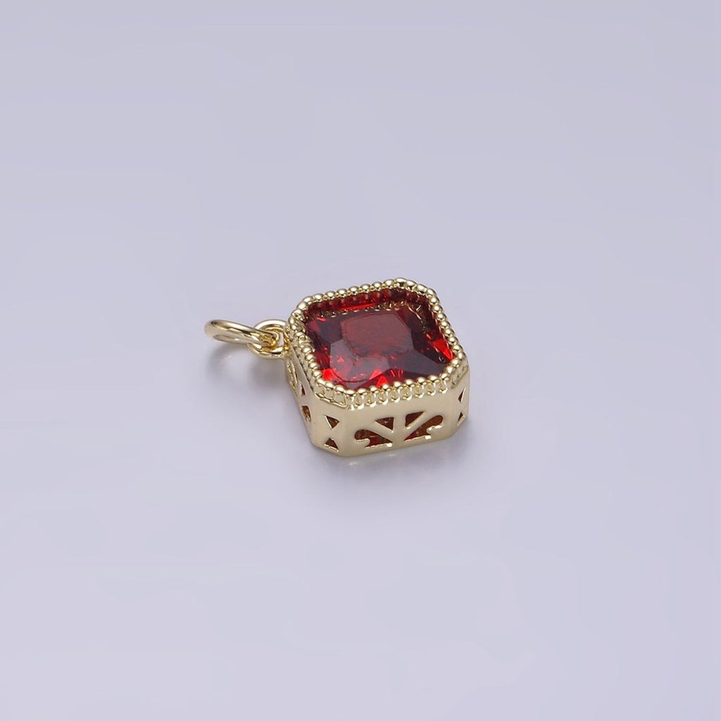 14K Gold plated Clear, Pink, Red CZ Rhombus Filigree Charm | AG316 - AG318