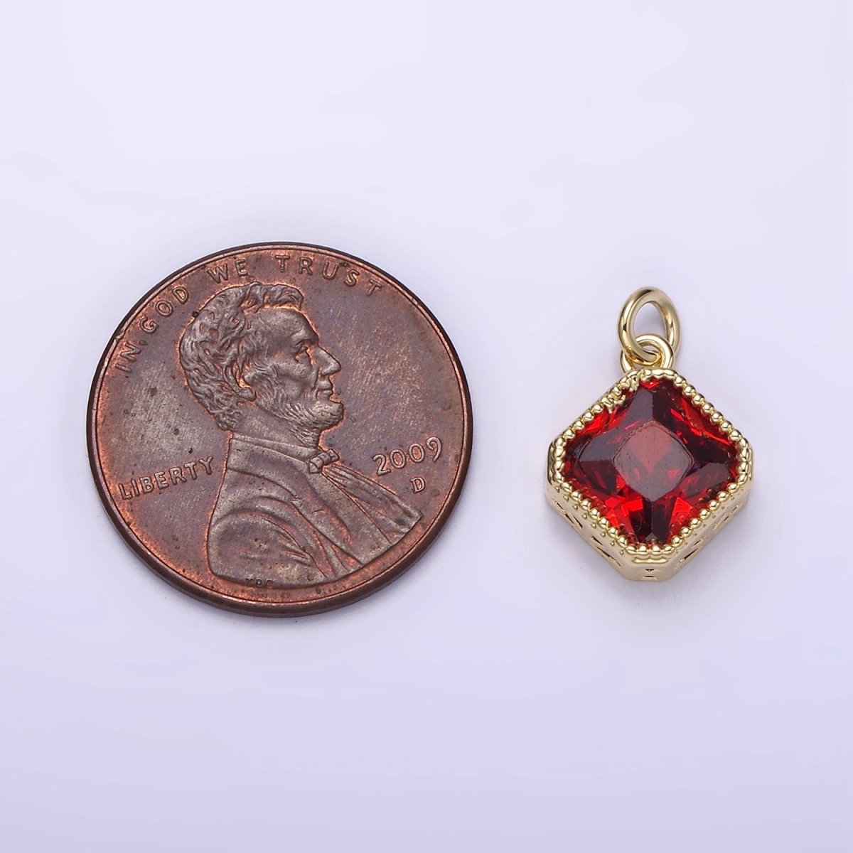 14K Gold plated Clear, Pink, Red CZ Rhombus Filigree Charm | AG316 - AG318