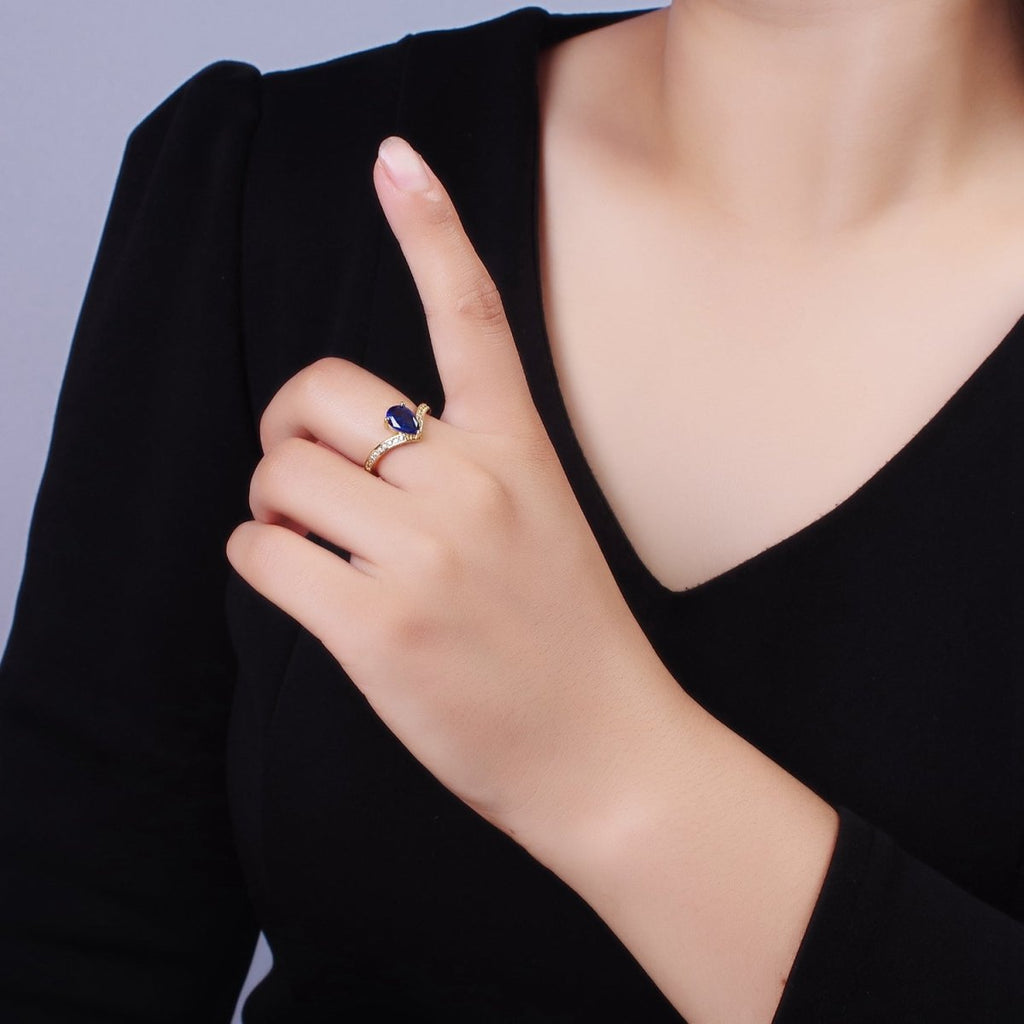 14K Gold plated Clear, Pink Teardrop CZ Micro Paved Chevron Ring | O1079 O1080 - DLUXCA
