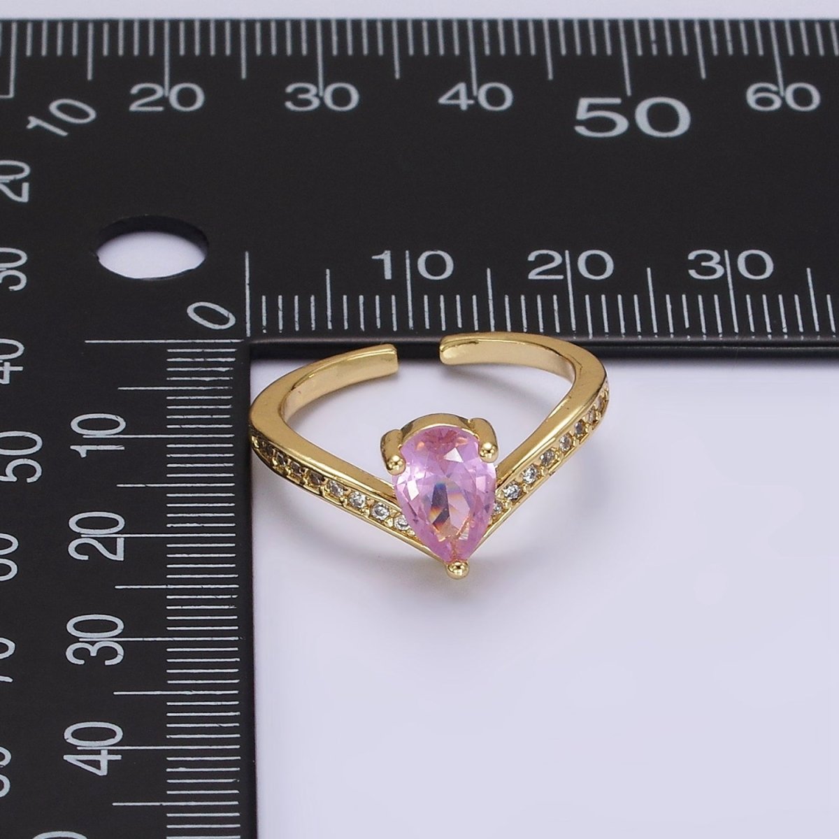 14K Gold plated Clear, Pink Teardrop CZ Micro Paved Chevron Ring | O1079 O1080 - DLUXCA