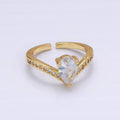 14K Gold plated Clear, Pink Teardrop CZ Micro Paved Chevron Ring | O1079 O1080 - DLUXCA
