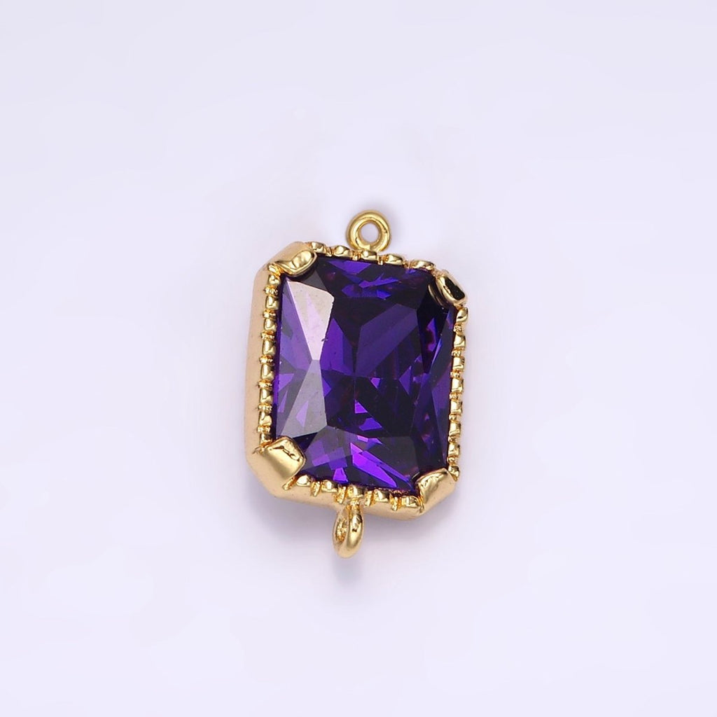 14K Gold plated Clear, Purple CZ Multifaceted Baguette Bezel Connector | G814 G815