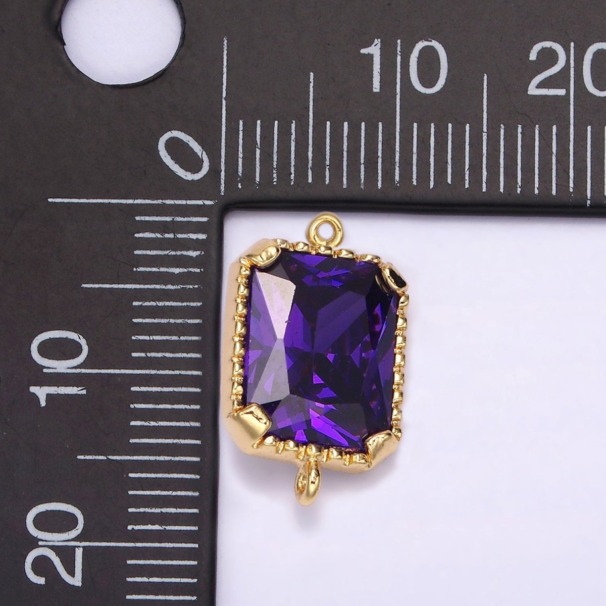 14K Gold plated Clear, Purple CZ Multifaceted Baguette Bezel Connector | G814 G815