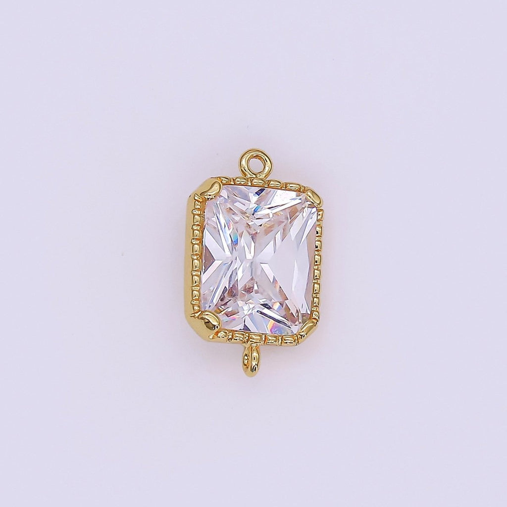 14K Gold plated Clear, Purple CZ Multifaceted Baguette Bezel Connector | G814 G815 - DLUXCA