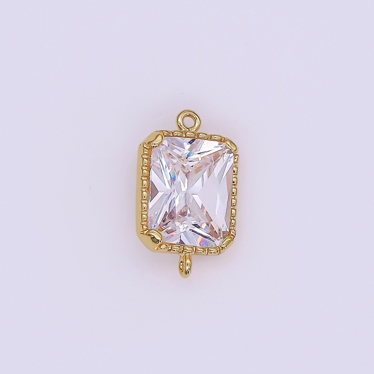 14K Gold plated Clear, Purple CZ Multifaceted Baguette Bezel Connector | G814 G815 - DLUXCA