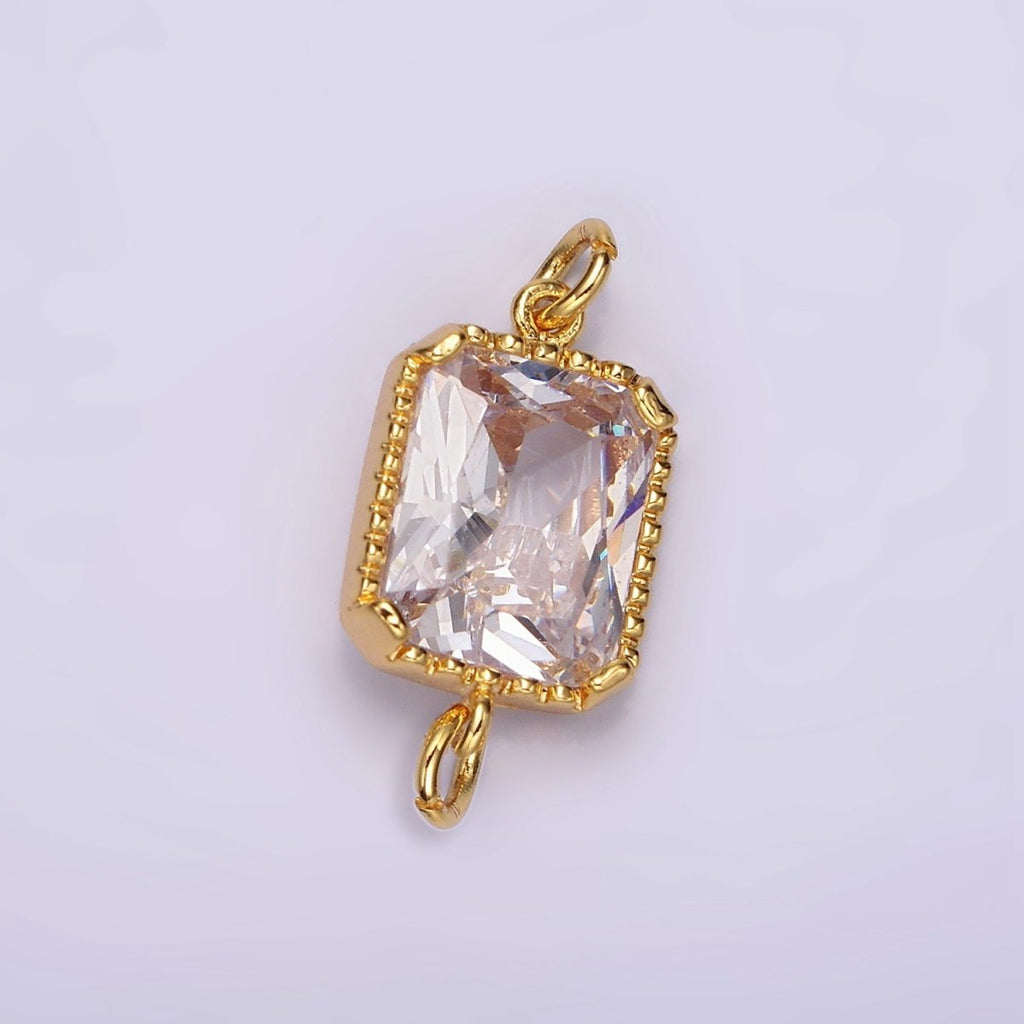 14K Gold plated Clear, Purple CZ Multifaceted Baguette Bezel Connector | G814 G815