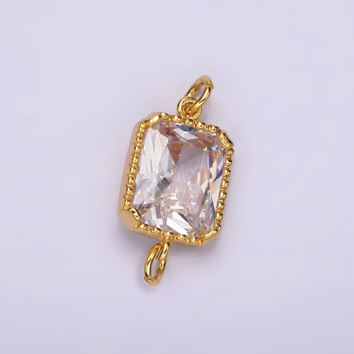 14K Gold plated Clear, Purple CZ Multifaceted Baguette Bezel Connector | G814 G815