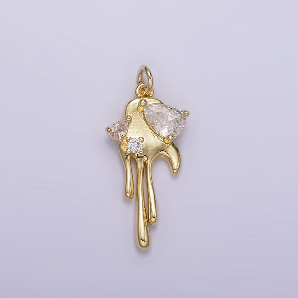 14K Gold plated Clear, Purple CZ Teardrop Molten Drip Charm | AG204 AG205